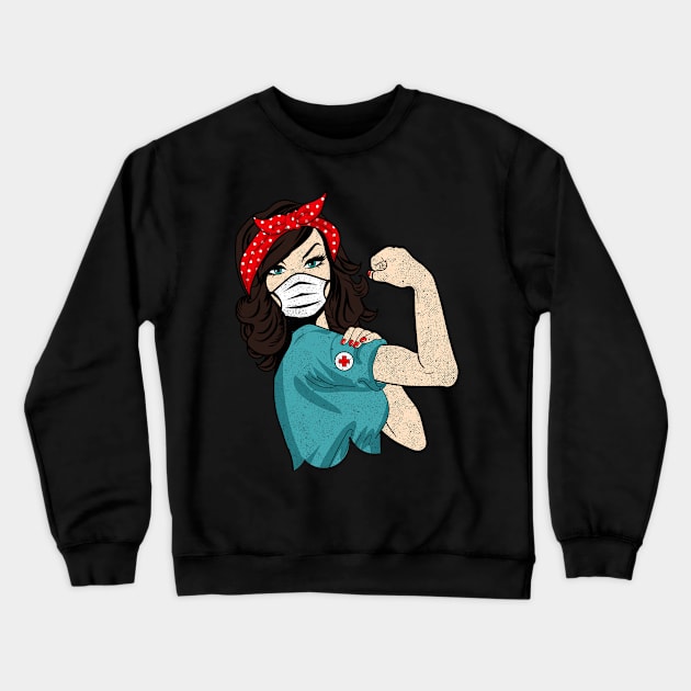 Retro Nurse with Mask Crewneck Sweatshirt by Tingsy